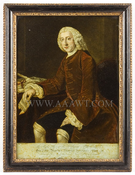 Mezzotint, The Right Honorable William Pitt Esquire, Very Rare
After William Hoare Painting, British Artist, 1706 to 1799
Circa 1770, entire view